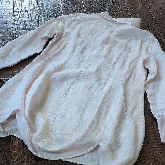 INIZIO Italy ONZ I Pink Linen Lagenlook Swirl-Hem Mixed Media Tunic Top, L - Picture 9 of 13